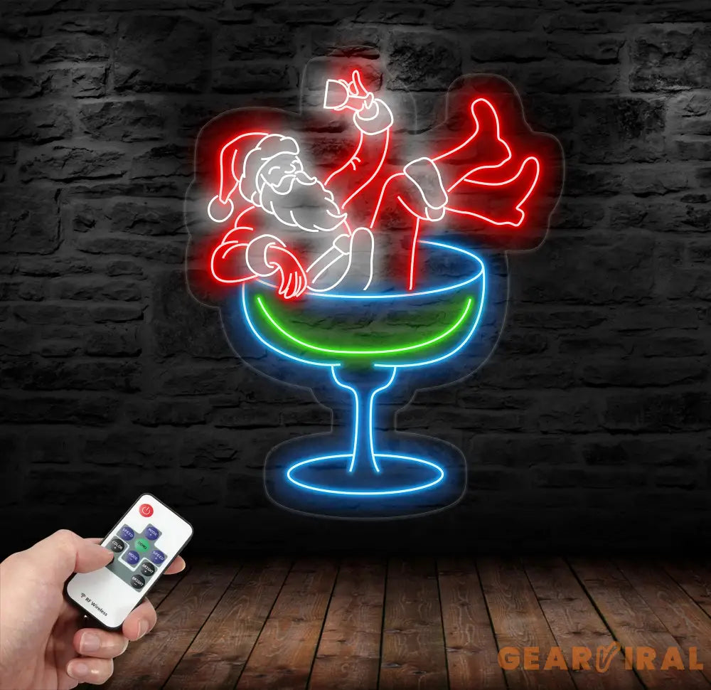 Santa Drinking Martini Neon Sign - Merry Christmas LED Light Santa Claus Neon Sign Martini Cocktail Wall Art Festive