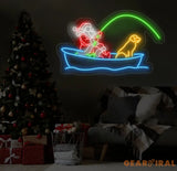 Santa Fishing Neon Sign - Merry Christmas LED Light Santa Claus Wall Art Festive Santa Neon Sign Holiday House Wall