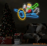 Santa Flying Red Airplane Neon Sign - Merry Christmas LED Sign Santa Claus Wall Art Festive LED Light Christmas House