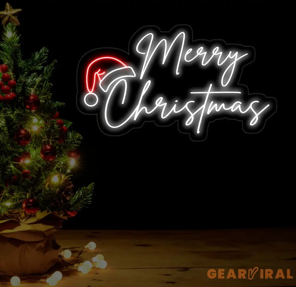 Santa Hat Merry Christmas Neon Sign Merry Christmas Led Sign Christmas Neon Light Christmas Quote Wall Art Christmas