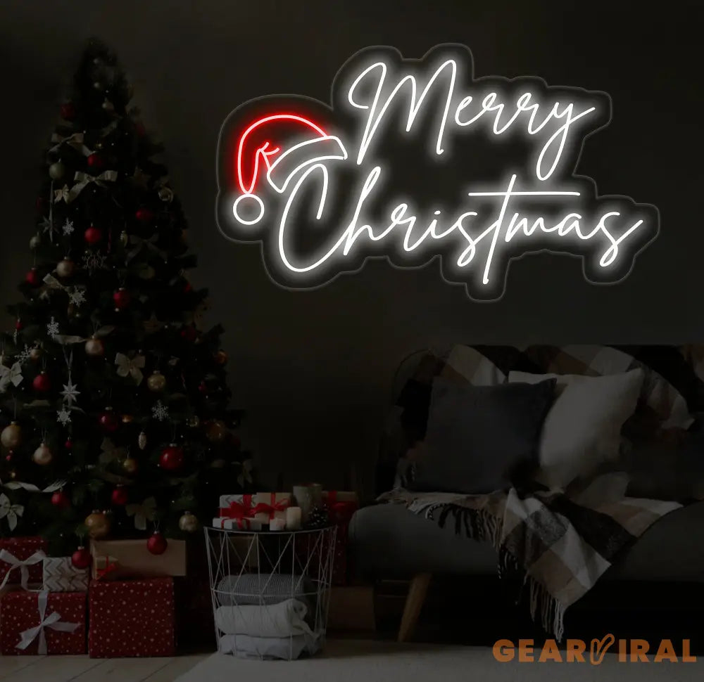 Santa Hat Merry Christmas Neon Sign Merry Christmas Led Sign Christmas Neon Light Christmas Quote Wall Art Christmas