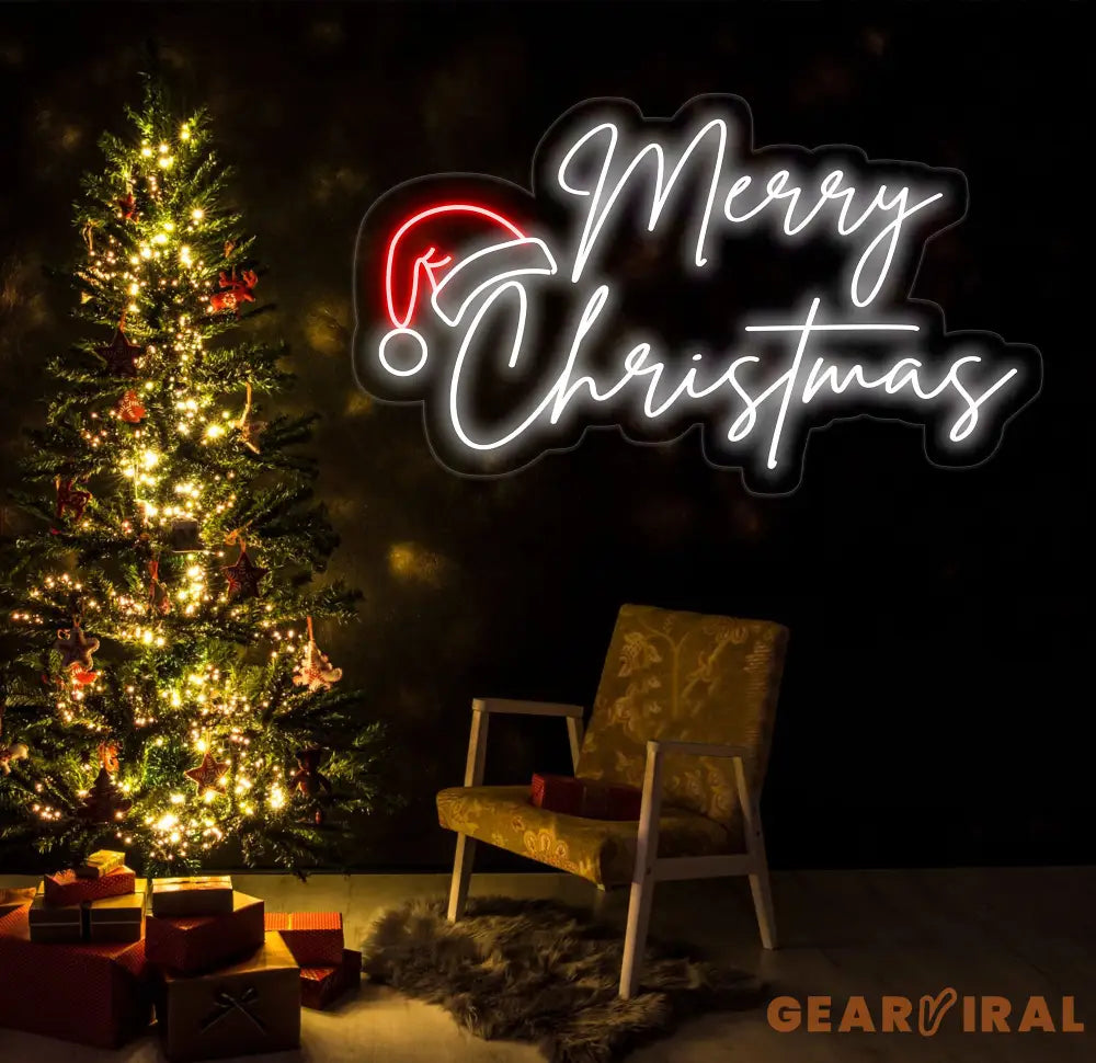 Santa Hat Merry Christmas Neon Sign Merry Christmas Led Sign Christmas Neon Light Christmas Quote Wall Art Christmas