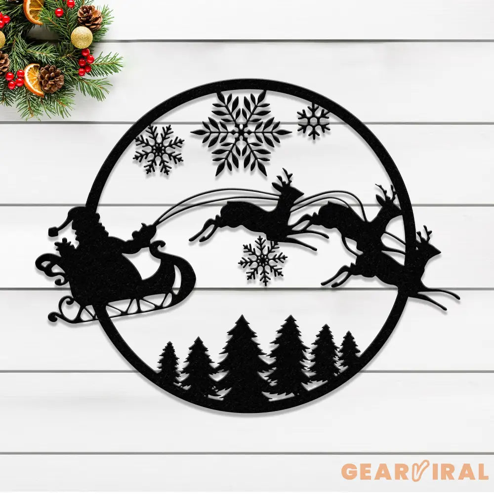Santa Riding a Sleigh Metal Wall Art Personalized Christmas Name Sign Christmas Decor Christmas Family Gift Winter Home