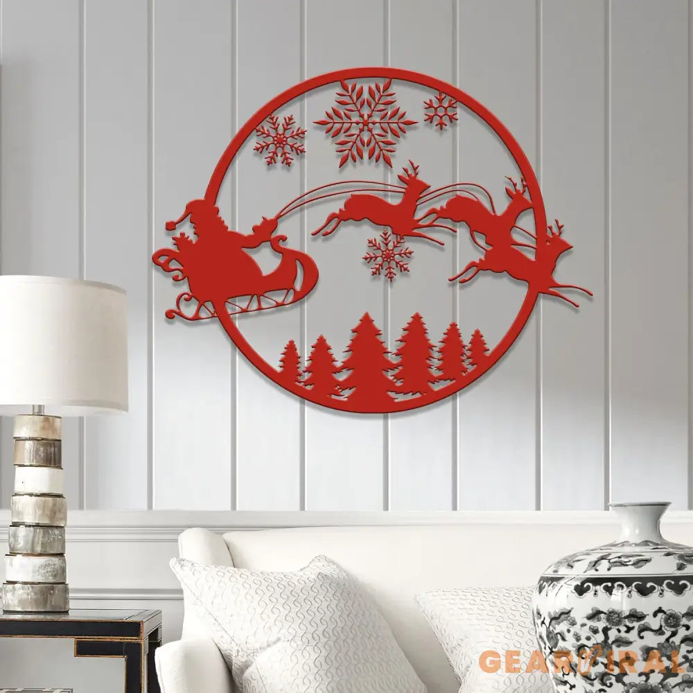 Santa Riding a Sleigh Metal Wall Art Personalized Christmas Name Sign Christmas Decor Christmas Family Gift Winter Home