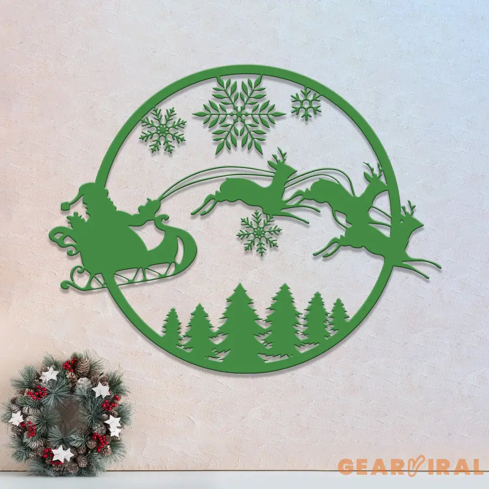 Santa Riding a Sleigh Metal Wall Art Personalized Christmas Name Sign Christmas Decor Christmas Family Gift Winter Home