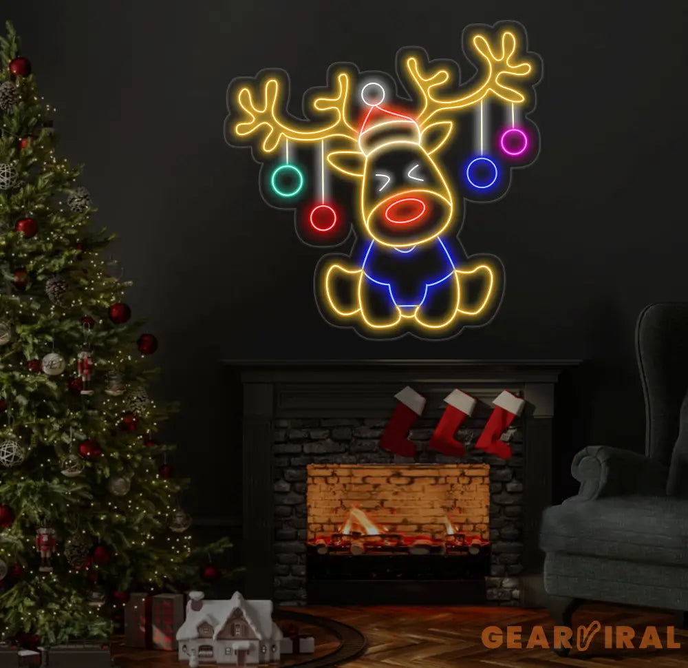 Santa’s Reindeer Neon Sign Reindeer Neon Lights Decor Christmas Neon Sign New Year Neon Sign Christmas Gift Christmas