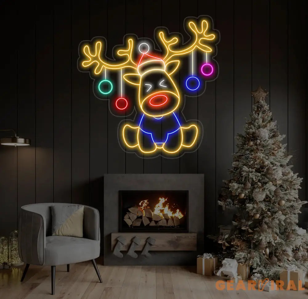 Santa’s Reindeer Neon Sign Reindeer Neon Lights Decor Christmas Neon Sign New Year Neon Sign Christmas Gift Christmas