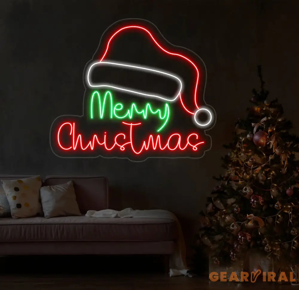 Satan Hat Merry Christmas Neon Sign Merry Christmas Led Sign Christmas Neon Light Christmas Quote Wall Art Christmas