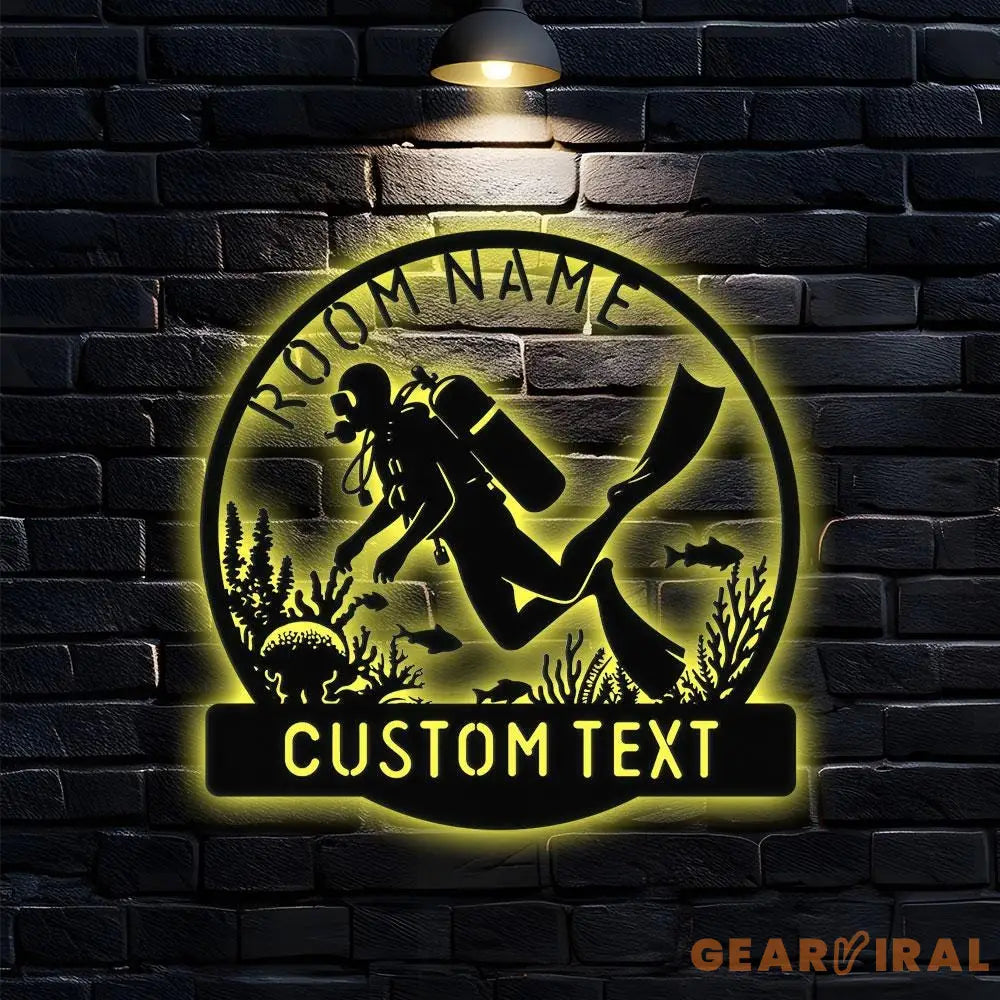 Scuba Diving Name Metal Sign with LED Lights Personalized Family Name Metal Sign Family Wall Decor Personalized Wall