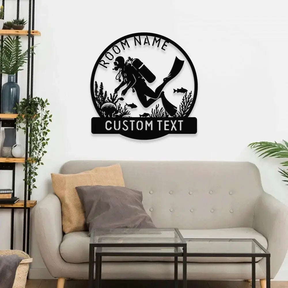 Scuba Diving Name Metal Sign with LED Lights Personalized Family Name Metal Sign Family Wall Decor Personalized Wall