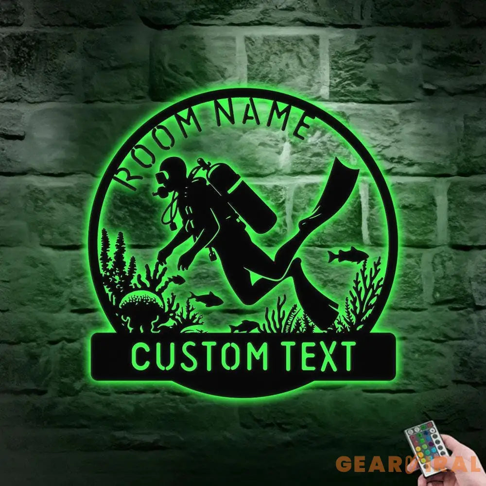 Scuba Diving Name Metal Sign with LED Lights Personalized Family Name Metal Sign Family Wall Decor Personalized Wall