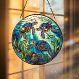 Sea Turtle Stained Glass Suncatcher Ocean Window Hanging Art Marine Life Decor Coastal Gift for Beach Lover Underwater