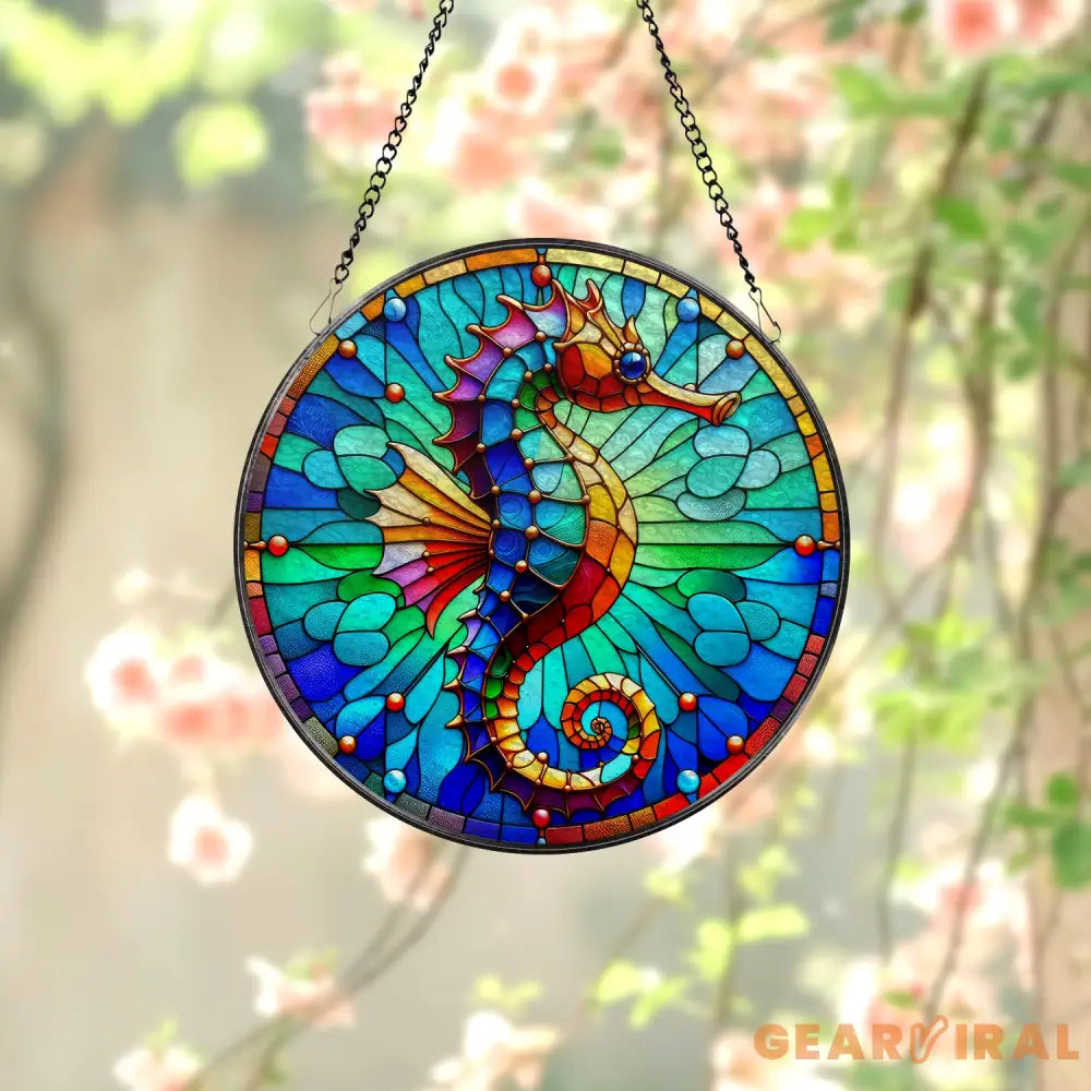 Seahorse Stained Glass Suncatcher Window Hanging Seahorse Window Decor Gift For Seahorse Lover Beach House Suncatcher