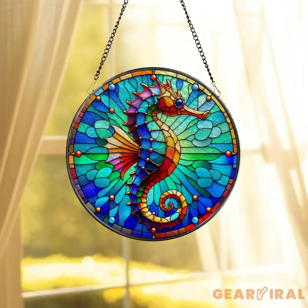 Seahorse Stained Glass Suncatcher Window Hanging Seahorse Window Decor Gift For Seahorse Lover Beach House Suncatcher