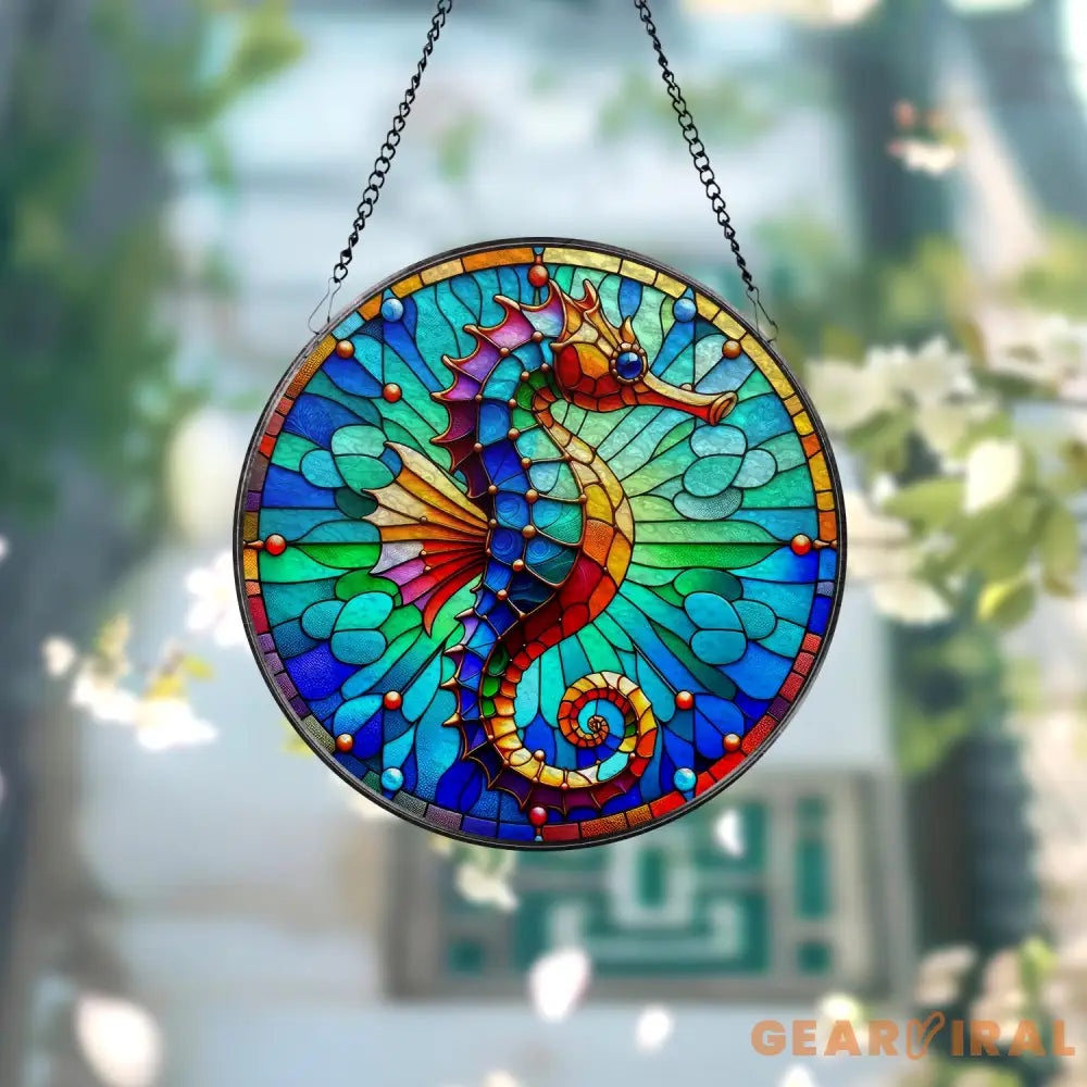 Seahorse Stained Glass Suncatcher Window Hanging Seahorse Window Decor Gift For Seahorse Lover Beach House Suncatcher