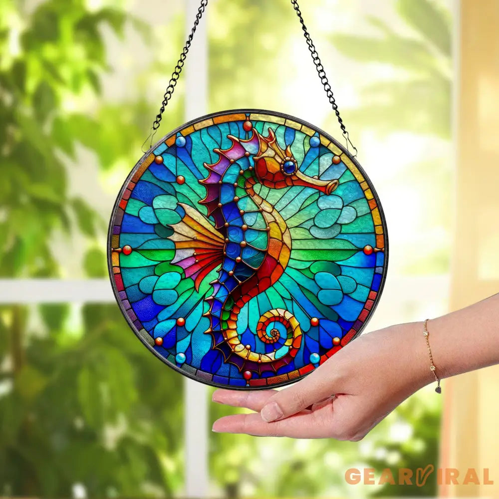Seahorse Stained Glass Suncatcher Window Hanging Seahorse Window Decor Gift For Seahorse Lover Beach House Suncatcher