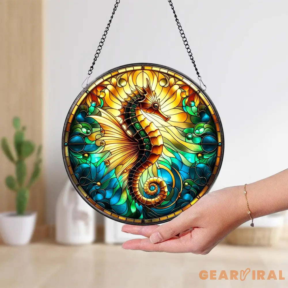 Seahorse Stained Glass Suncatcher Window Hanging Seahorse Window Decor Gift For Seahorse Lover Beach SeaHouse Suncatcher