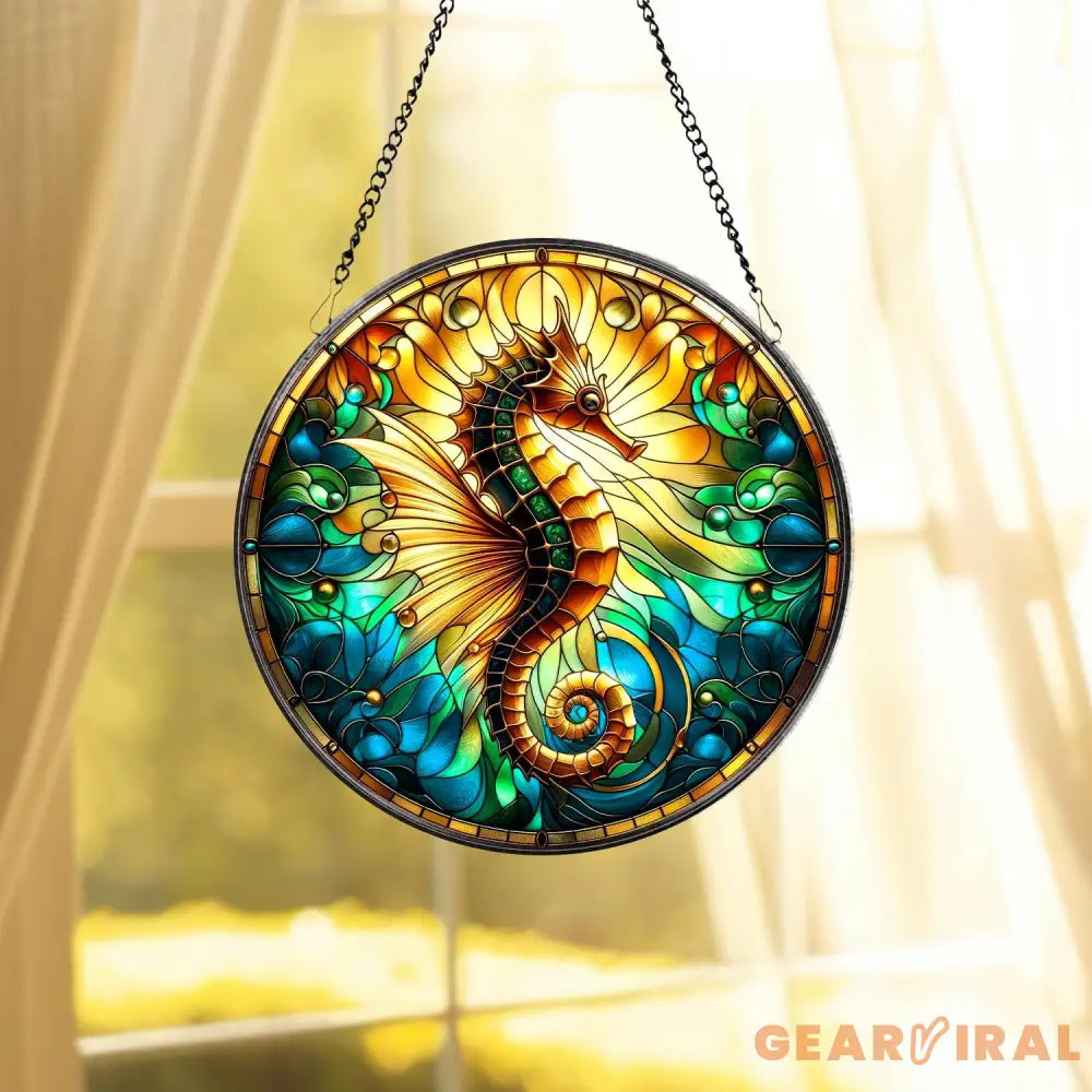 Seahorse Stained Glass Suncatcher Window Hanging Seahorse Window Decor Gift For Seahorse Lover Beach SeaHouse Suncatcher