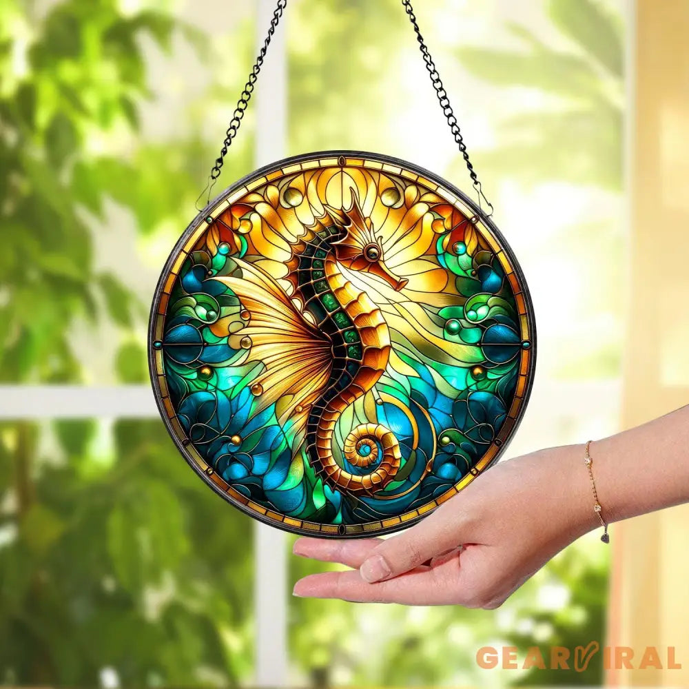 Seahorse Stained Glass Suncatcher Window Hanging Seahorse Window Decor Gift For Seahorse Lover Beach SeaHouse Suncatcher