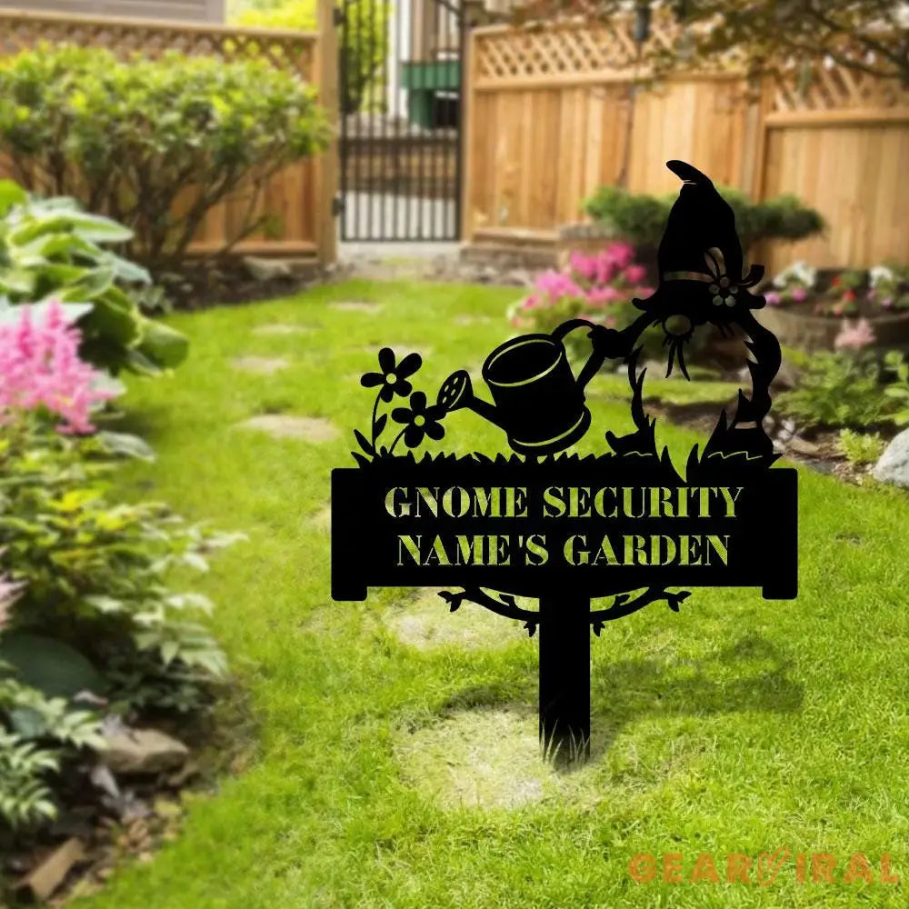 Security Gnomes House Garden Sign Gnomes Metal Stake Personalized Name Yard Sign Outdoor Door Garden Decor Metal Sign
