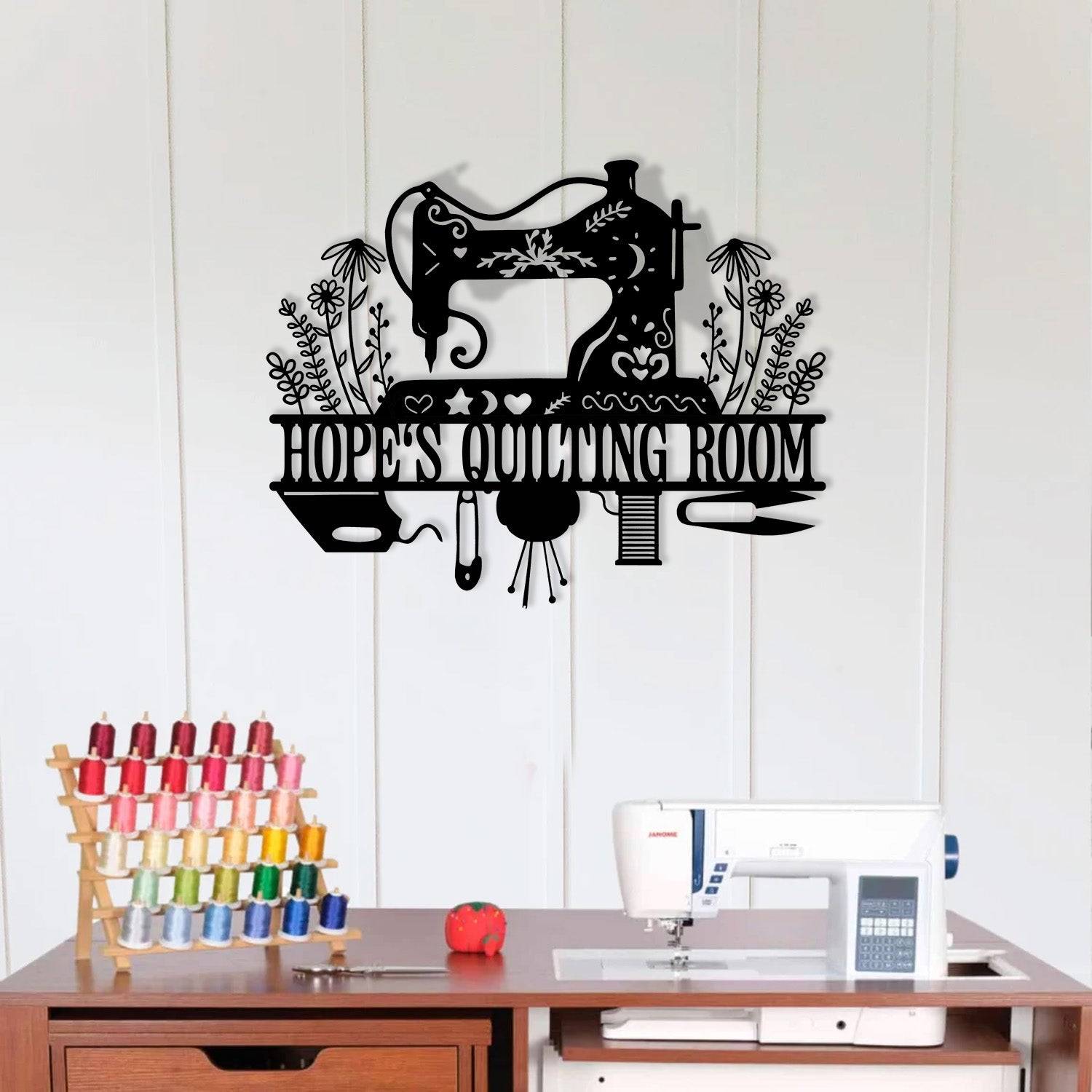 Sewing Machine Metal Sign with LED Lights, Custom Quilting Wall Art, Personalized Sewing Room Decor for Crafters and Quilters