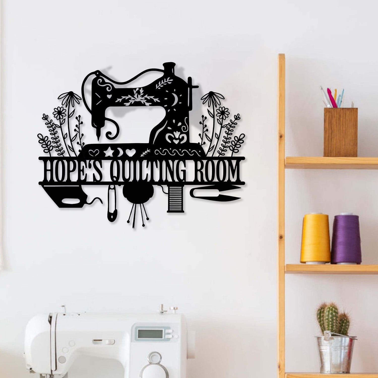 Sewing Machine Metal Sign with LED Lights, Custom Quilting Wall Art, Personalized Sewing Room Decor for Crafters and Quilters
