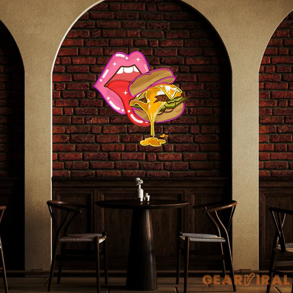 Sexy Lips And Hamburger Artwork Led Neon Sign Light