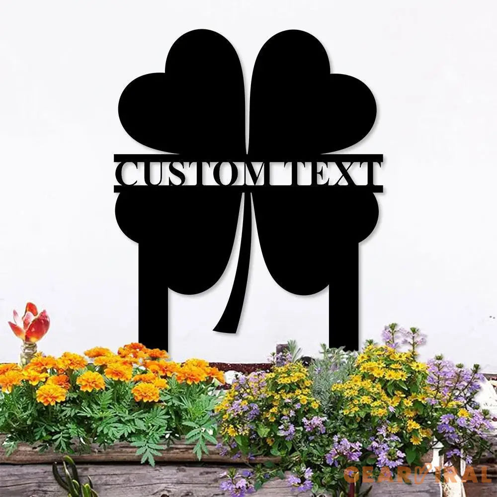 Shamrock Lucky House Garden Sign Lucky Metal Stake Personalized Name Yard Sign Outdoor Door Decor Lucky Garden Metal