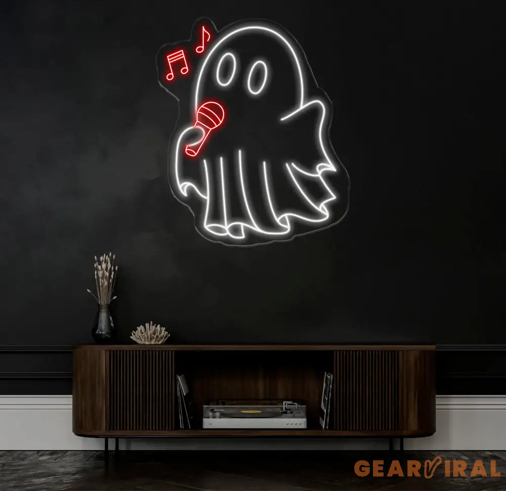 Singing Ghost Neon Sign Karaoke Ghost LED Light Fun Halloween Decor Custom Ghost Neon Wall Art Kids Room Decor Party