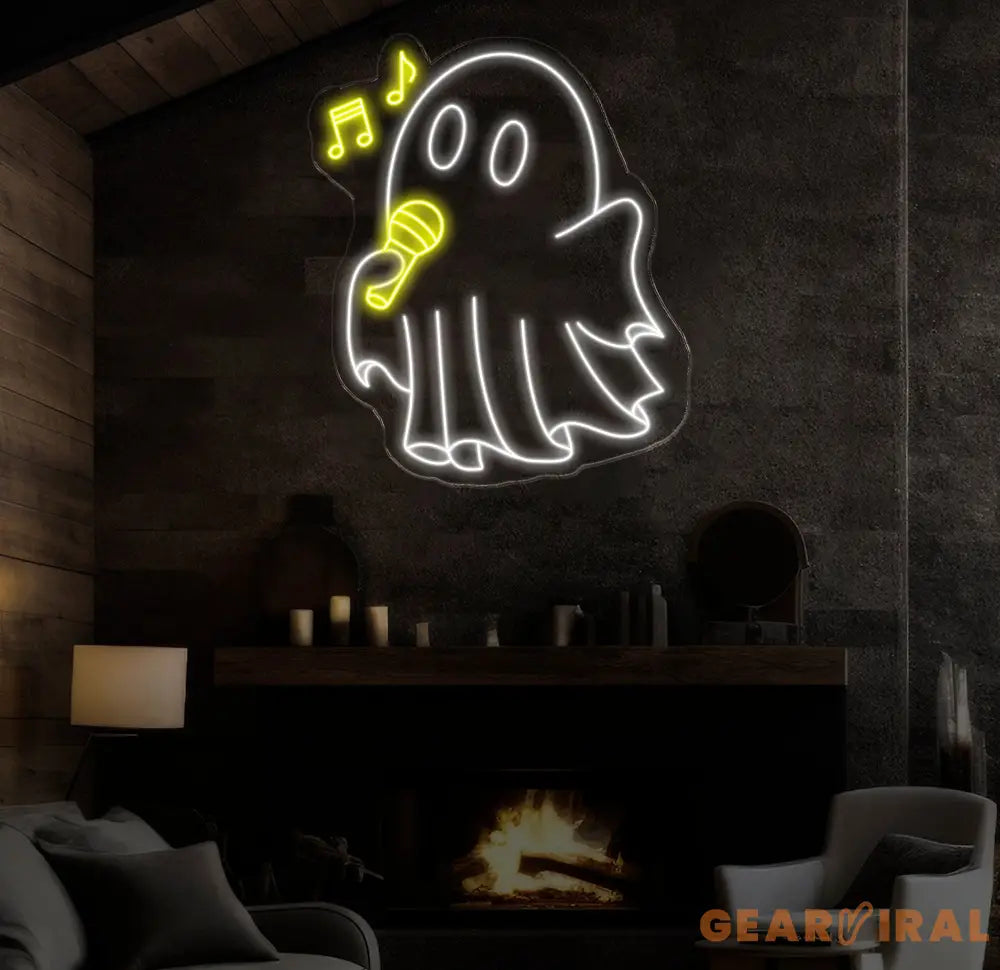 Singing Ghost Neon Sign Karaoke Ghost LED Light Fun Halloween Decor Custom Ghost Neon Wall Art Kids Room Decor Party