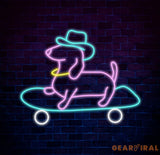 Skateboard Dachshund Neon Sign Cute Cowboy Hat Dog LED Neon Light Light Up Sign for Bedroom Decor Pet Shop Art Wall