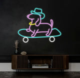 Skateboard Dachshund Neon Sign Cute Cowboy Hat Dog LED Neon Light Light Up Sign for Bedroom Decor Pet Shop Art Wall