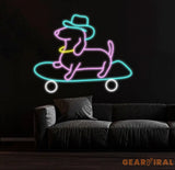 Skateboard Dachshund Neon Sign Cute Cowboy Hat Dog LED Neon Light Light Up Sign for Bedroom Decor Pet Shop Art Wall