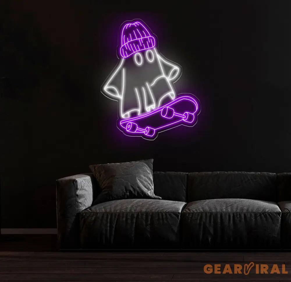 Skater Ghost Neon Sign - Cool Ghost with Skateboard LED Light Custom Wall Decor Skateboarder Room Art Fun Halloween