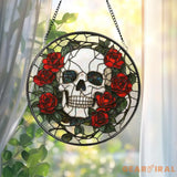 Skull and Rose Gothic Stained Glass Suncatcher Halloween Window Hanging Spooky Floral Art Gothic Gift Dark Aesthetic