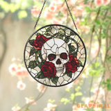Skull and Rose Gothic Stained Glass Suncatcher Halloween Window Hanging Spooky Floral Art Unique Gift for Gothic Friend