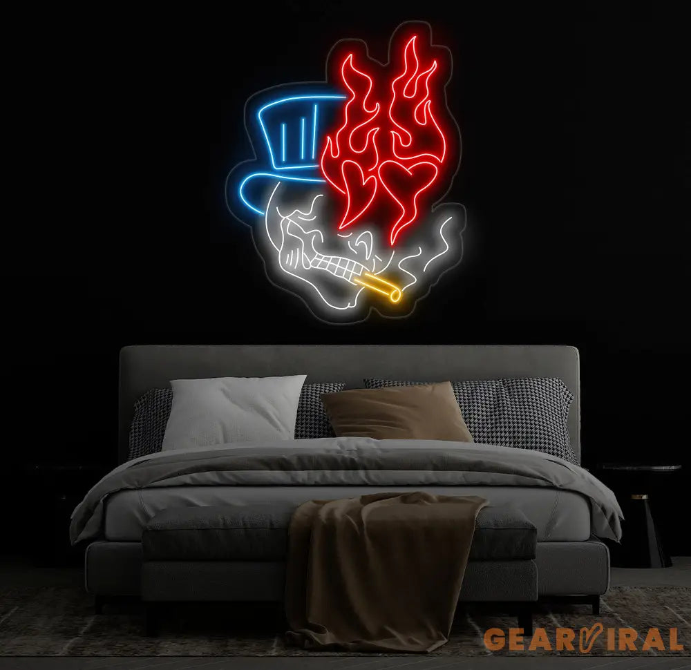 Skull Head Neon Sign - Custom Handmade Fire Neon Light Unique Wall Decor Personalized Skull Art Aesthetic Gift for Home