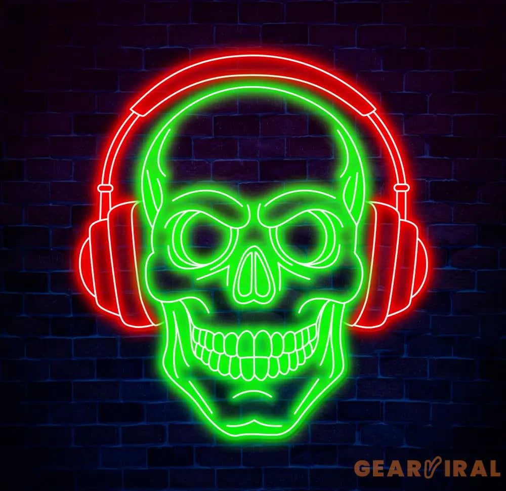 Skull Headphone Neon Sign Custom LED Sign for Music Lovers Music Club Wall Decor Unique Headphone Shop Light Perfect