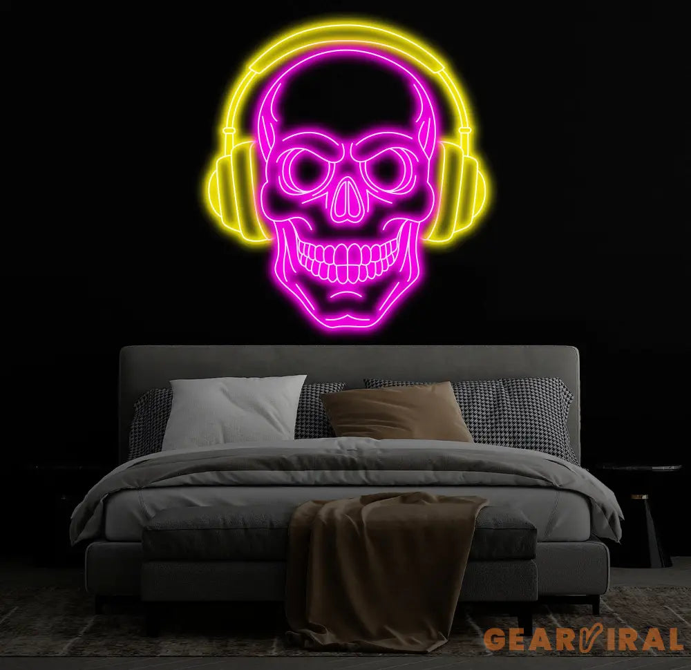Skull Headphone Neon Sign Custom LED Sign for Music Lovers Music Club Wall Decor Unique Headphone Shop Light Perfect