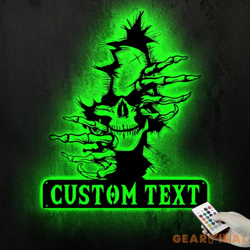 Skull Metal Wall Hanging - Skull Name Sign - Skull Lover Gifts - Custom Skull Metal Wall Art with Led Light | GearViral