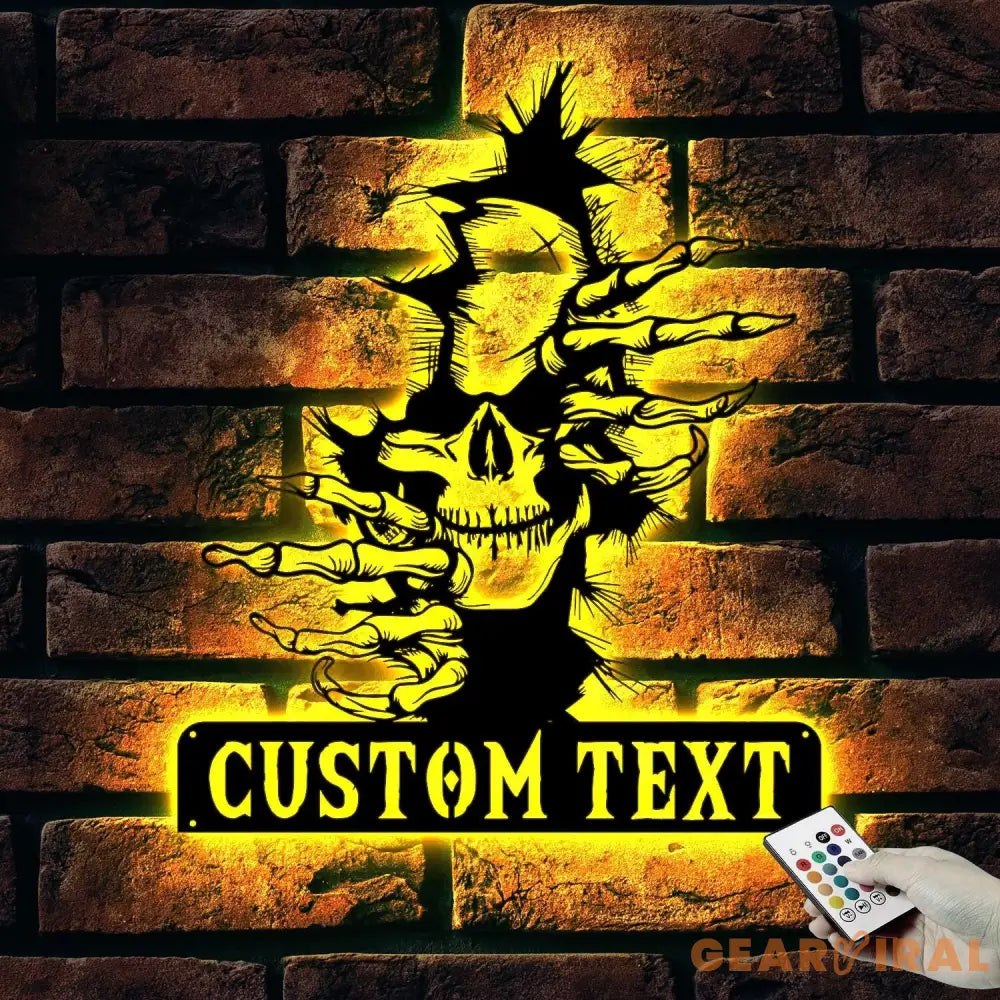 Skull Metal Wall Hanging - Skull Name Sign - Skull Lover Gifts - Custom Skull Metal Wall Art with Led Light | GearViral