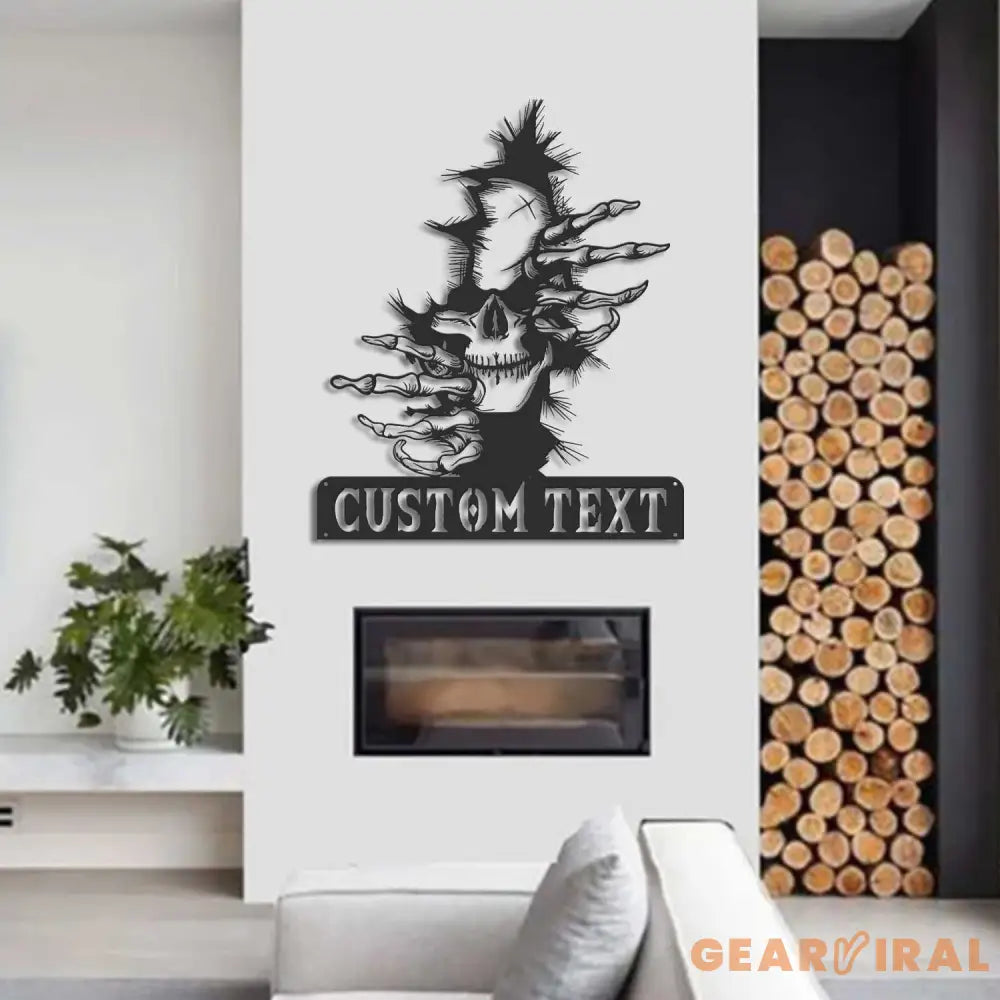 Skull Metal Wall Hanging - Skull Name Sign - Skull Lover Gifts - Custom Skull Metal Wall Art with Led Light | GearViral