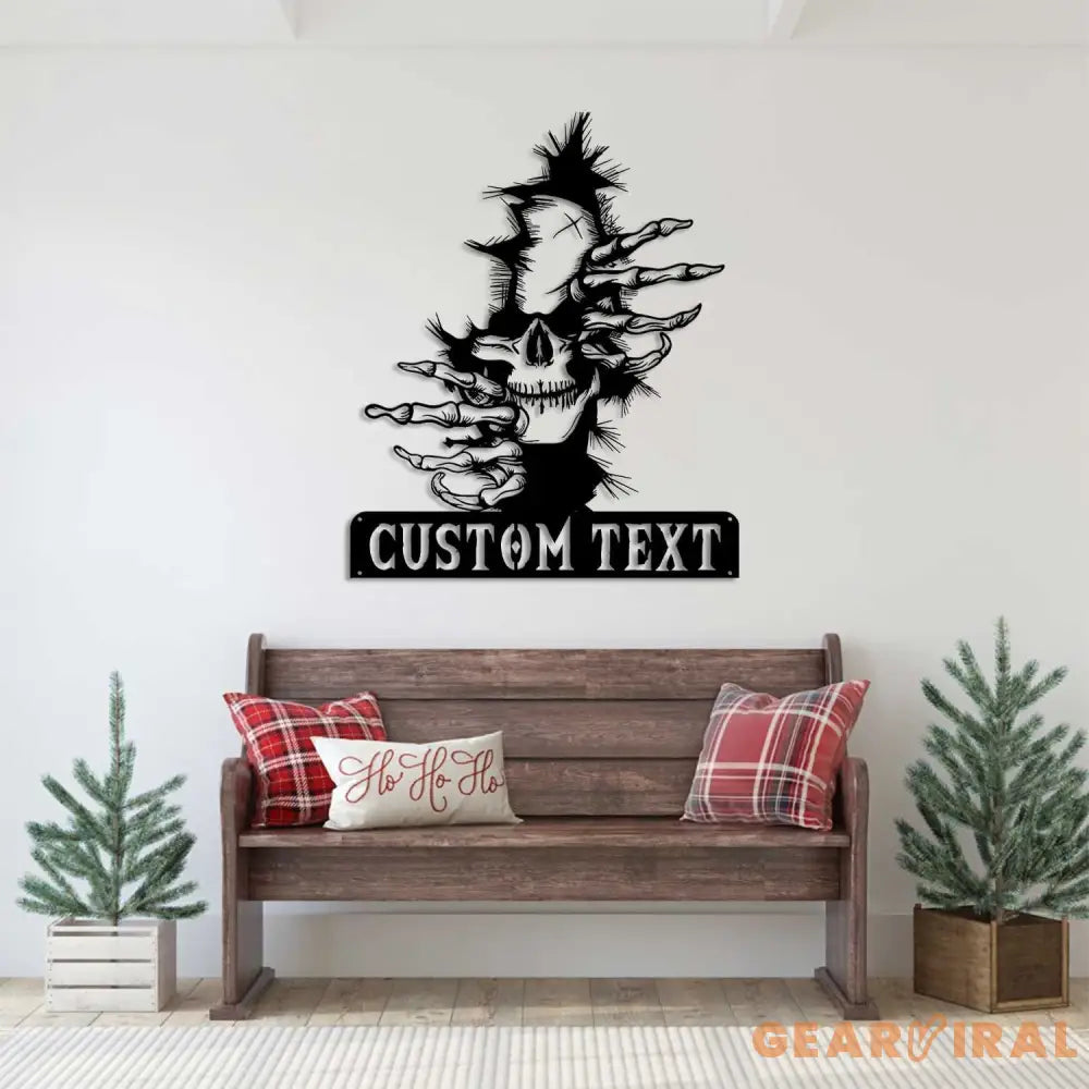 Skull Metal Wall Hanging - Skull Name Sign - Skull Lover Gifts - Custom Skull Metal Wall Art with Led Light | GearViral