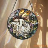 Sleeping Fairy Suncatcher Stained Glass Fairy Decor Whimsical Window Hanging Fantasy Gift for Her Enchanted Fairy Room