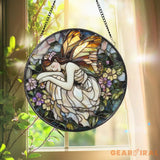 Sleeping Fairy Suncatcher Stained Glass Fairy Decor Whimsical Window Hanging Fantasy Gift for Her Enchanted Fairy Room