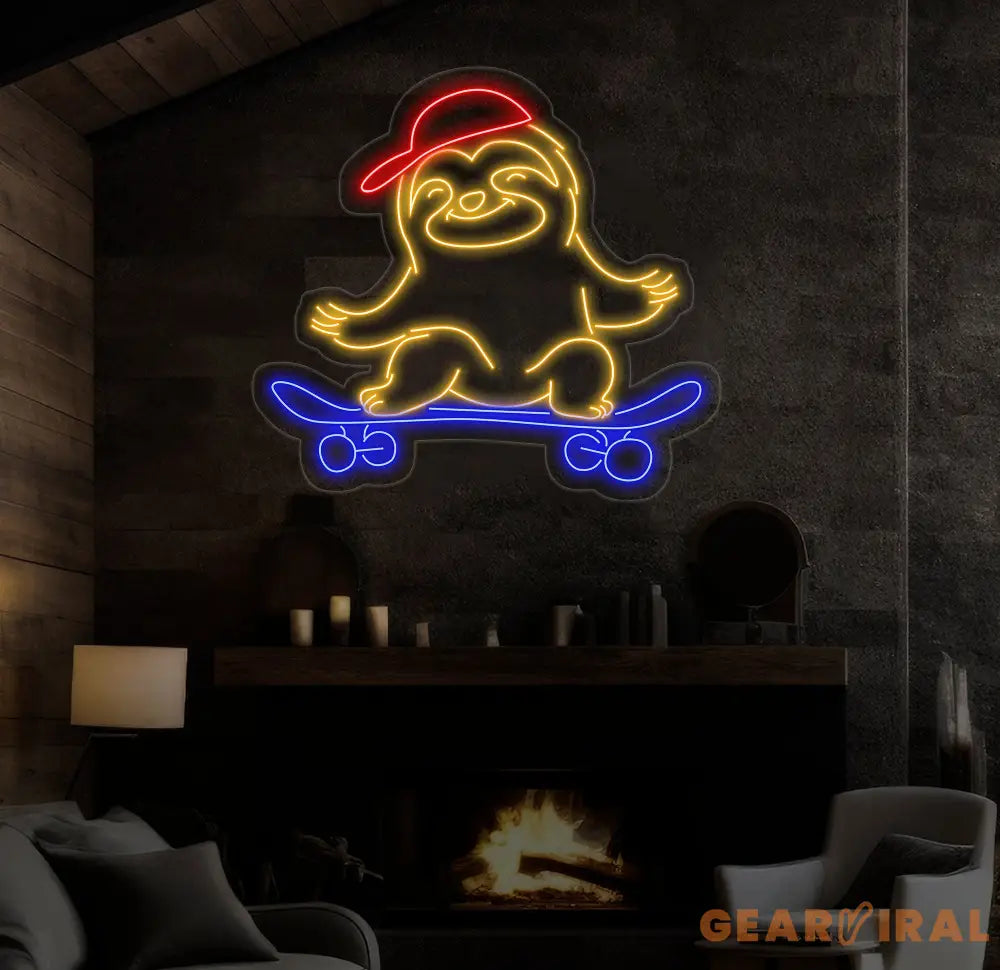 Sloth Skating Neon Sign Funny Neon Sign Sloth Neon Sign Neon Sign For Sloth Fan Wall Decor Nursery Night Lamp For Kids