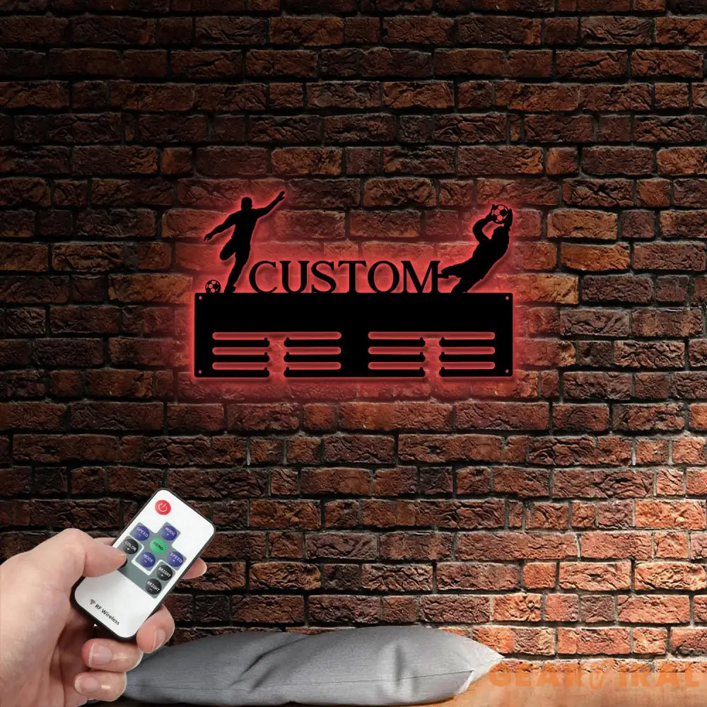 Soccer Man Medal Hanger Custom Name Metal Sign Soccer Award Display Personalized Soccer Medal Display Soccer Medal