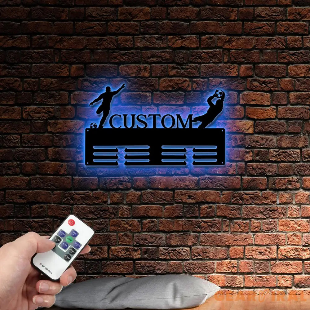 Soccer Man Medal Hanger Custom Name Metal Sign Soccer Award Display Personalized Soccer Medal Display Soccer Medal