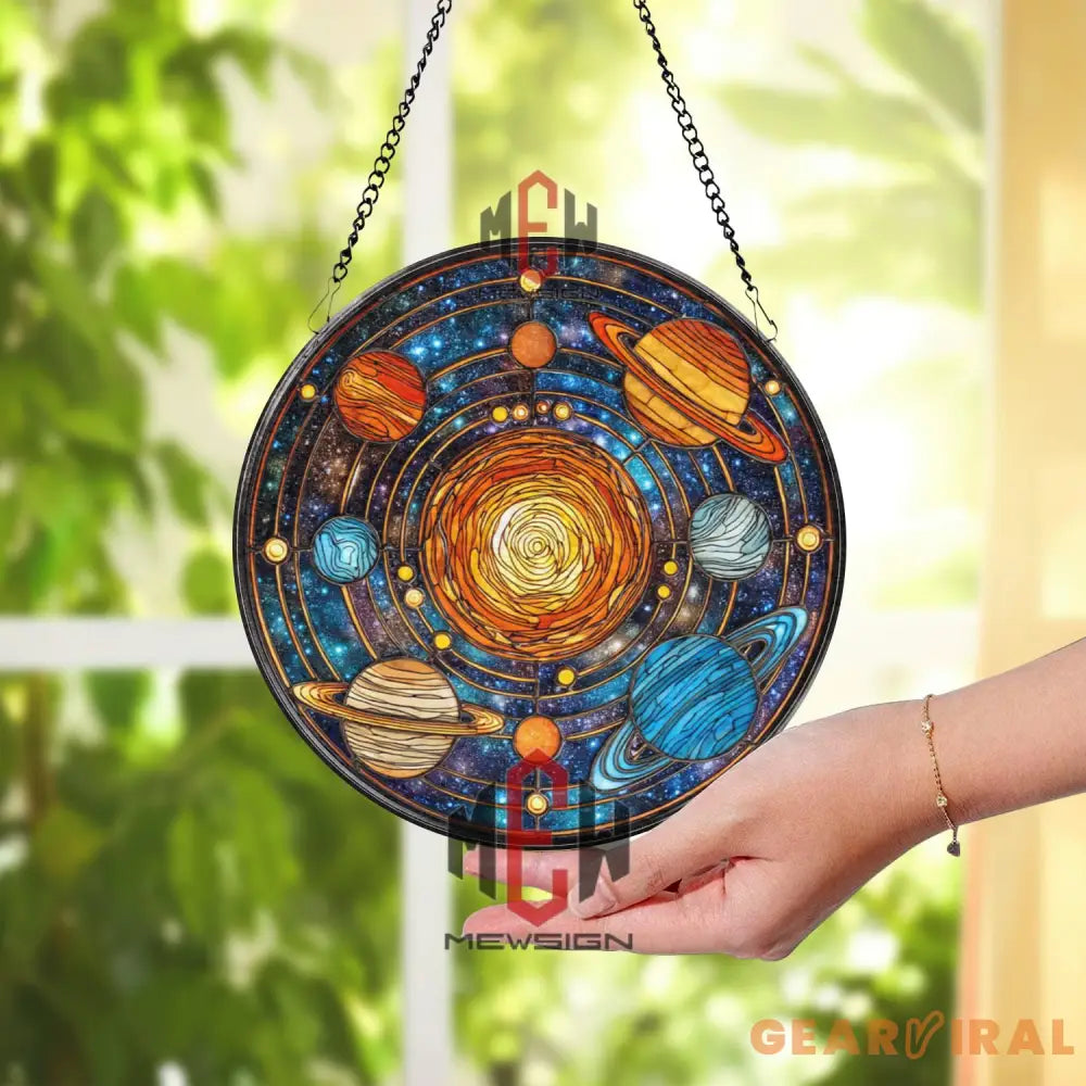 Solar System Stained Glass Suncatcher Planetary Window Panel Outer Space Decor Astronomy Gift Galaxy Art for Science