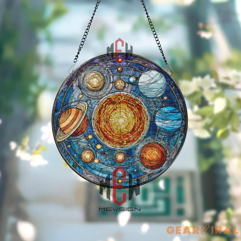Solar System Stained Glass Suncatcher Planetary Window Panel Outer Space Decor Astronomy Gift Galaxy Art for Science